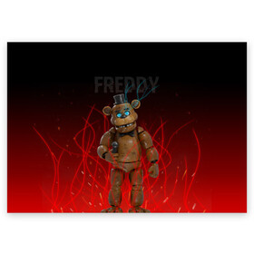 Поздравительная открытка с принтом FNAF FREDDY в Новосибирске, 100% бумага | плотность бумаги 280 г/м2, матовая, на обратной стороне линовка и место для марки
 | игры | искры | красный | стиль | фнаф | фредди