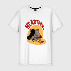 Мужская футболка хлопок Slim с принтом Хартбрейкер в Новосибирске, 92% хлопок, 8% лайкра | приталенный силуэт, круглый вырез ворота, длина до линии бедра, короткий рукав | Тематика изображения на принте: bird born | birdborn | heart | ирония | кот | котики | коты | любовь | сердечки | сердце | юмор