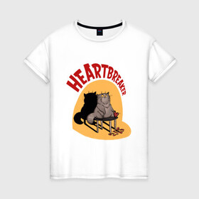 Женская футболка хлопок с принтом Хартбрейкер в Новосибирске, 100% хлопок | прямой крой, круглый вырез горловины, длина до линии бедер, слегка спущенное плечо | Тематика изображения на принте: bird born | birdborn | heart | ирония | кот | котики | коты | любовь | сердечки | сердце | юмор