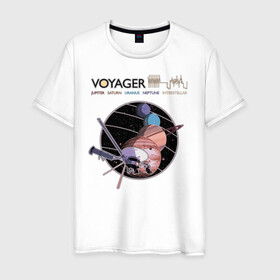 Мужская футболка хлопок с принтом VOYAGER в Новосибирске, 100% хлопок | прямой крой, круглый вырез горловины, длина до линии бедер, слегка спущенное плечо. | space | voyager | амс | вояджер | зонд | космос | планеты | сатурн | уран | юпитер