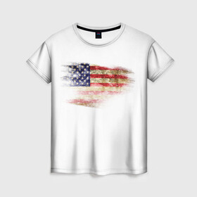 Женская футболка 3D с принтом USA в Новосибирске, 100% полиэфир ( синтетическое хлопкоподобное полотно) | прямой крой, круглый вырез горловины, длина до линии бедер | америка | американский флаг | драный | потертый | текстура | флаг