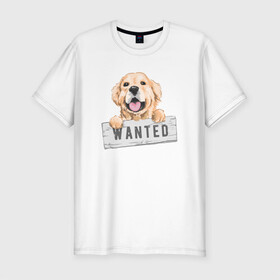 Мужская футболка хлопок Slim с принтом Dog Wanted в Новосибирске, 92% хлопок, 8% лайкра | приталенный силуэт, круглый вырез ворота, длина до линии бедра, короткий рукав | cute | dog | wanted | woof | гав | забавный | пес | песель | песик | смешной | собака | собачка | щенок