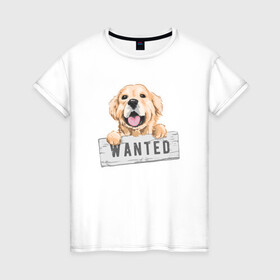 Женская футболка хлопок с принтом Dog Wanted в Новосибирске, 100% хлопок | прямой крой, круглый вырез горловины, длина до линии бедер, слегка спущенное плечо | cute | dog | wanted | woof | гав | забавный | пес | песель | песик | смешной | собака | собачка | щенок