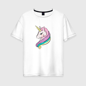 Женская футболка хлопок Oversize с принтом Верю в единорогов в Новосибирске, 100% хлопок | свободный крой, круглый ворот, спущенный рукав, длина до линии бедер
 | horse | kawaii | unikorn | единорог | единорожка | конь | лошадь | пони | радуга | рог | цветной