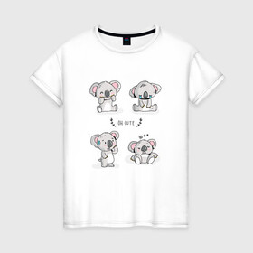 Женская футболка хлопок с принтом Милые коалы в Новосибирске, 100% хлопок | прямой крой, круглый вырез горловины, длина до линии бедер, слегка спущенное плечо | bear | koala | животное | коала | коалы | медведи | медведь