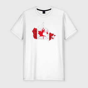Мужская футболка хлопок Slim с принтом Канада в Новосибирске, 92% хлопок, 8% лайкра | приталенный силуэт, круглый вырез ворота, длина до линии бедра, короткий рукав | карта | клен | мира | силуэт | страны | флаг