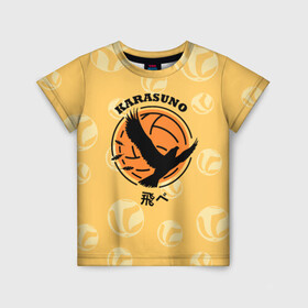 Детская футболка 3D с принтом Старшая школа Карасуно Haikyu! в Новосибирске, 100% гипоаллергенный полиэфир | прямой крой, круглый вырез горловины, длина до линии бедер, чуть спущенное плечо, ткань немного тянется | anime | haikyu | haikyuu | karasuno | karasuno high | manga | аниме | волейбол | волейбольный клуб | ворон | вороны | карасуно | крылья | лого | логотип | манга | надпись | птица | старшая школа | хаику | хаикую