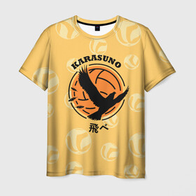 Мужская футболка 3D с принтом Старшая школа Карасуно Haikyu! в Новосибирске, 100% полиэфир | прямой крой, круглый вырез горловины, длина до линии бедер | anime | haikyu | haikyuu | karasuno | karasuno high | manga | аниме | волейбол | волейбольный клуб | ворон | вороны | карасуно | крылья | лого | логотип | манга | надпись | птица | старшая школа | хаику | хаикую