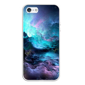 Чехол для iPhone 5/5S матовый с принтом Космическое море в Новосибирске, Силикон | Область печати: задняя сторона чехла, без боковых панелей | вода | волны | космическое море | космос | море | облака | свет | шторм