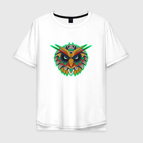 Мужская футболка хлопок Oversize с принтом Филин орнамент в Новосибирске, 100% хлопок | свободный крой, круглый ворот, “спинка” длиннее передней части | owl | орнамент | птица | птицы | сова | филин