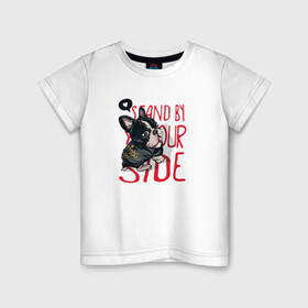 Детская футболка хлопок с принтом Французский бульдог в Новосибирске, 100% хлопок | круглый вырез горловины, полуприлегающий силуэт, длина до линии бедер | cute | dog | woof | гав | забавный | пес | песель | песик | смешной | собака | собачка | французский бульдог | щенок