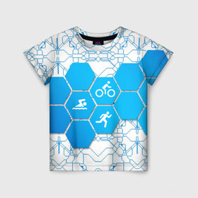 Детская футболка 3D с принтом Плыви, Крути, Беги в Новосибирске, 100% гипоаллергенный полиэфир | прямой крой, круглый вырез горловины, длина до линии бедер, чуть спущенное плечо, ткань немного тянется | bike | ironman | run | running | swim | swimming | triathlon | бег | бегун | велосипед | велоспорт | выносливость | железный человек | плавание | спорт на выносливость | триатлон | цикличный вид спорта