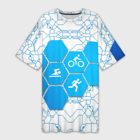 Платье-футболка 3D с принтом Плыви, Крути, Беги в Новосибирске,  |  | bike | ironman | run | running | swim | swimming | triathlon | бег | бегун | велосипед | велоспорт | выносливость | железный человек | плавание | спорт на выносливость | триатлон | цикличный вид спорта