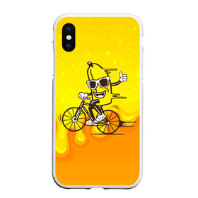 Чехол для iPhone XS Max матовый с принтом Банан на велосипеде в Новосибирске, Силикон | Область печати: задняя сторона чехла, без боковых панелей | байк | банан | бананчик | велик | велосипед | живой банан | спорт
