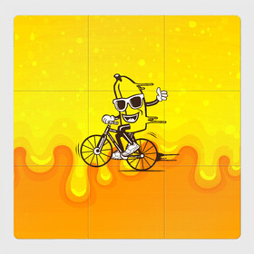 Магнитный плакат 3Х3 с принтом Банан на велосипеде в Новосибирске, Полимерный материал с магнитным слоем | 9 деталей размером 9*9 см | байк | банан | бананчик | велик | велосипед | живой банан | спорт