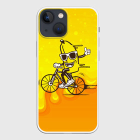 Чехол для iPhone 13 mini с принтом Банан на велосипеде в Новосибирске,  |  | байк | банан | бананчик | велик | велосипед | живой банан | спорт