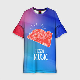 Детское платье 3D с принтом PIZZA MUSIC в Новосибирске, 100% полиэстер | прямой силуэт, чуть расширенный к низу. Круглая горловина, на рукавах — воланы | Тематика изображения на принте: d.j | dj | pizza | диджей | музыка | музыканту | пицца | прикол | шутка