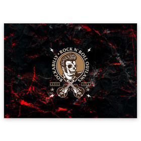 Поздравительная открытка с принтом Элвис Пресли Rock n roll в Новосибирске, 100% бумага | плотность бумаги 280 г/м2, матовая, на обратной стороне линовка и место для марки
 | rock n roll | гитары | рок | рокер | рокнрол | рокнролл | череп | элвис пресли
