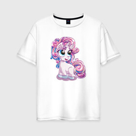Женская футболка хлопок Oversize с принтом Маленький розовый единорог в Новосибирске, 100% хлопок | свободный крой, круглый ворот, спущенный рукав, длина до линии бедер
 | horse | kawaii | unikorn | единорог | единорожка | конь | лошадь | пони | радуга | рог | цветной