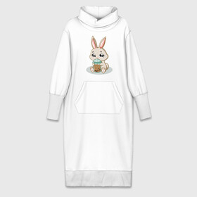 Платье удлиненное хлопок с принтом Зайчик пьет коктейль в Новосибирске,  |  | bunny | usagi | животное | зайка | зайчик | заяц | кролик | кроля | орнамент | уши