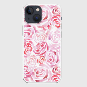 Чехол для iPhone 13 mini с принтом Розовые розы в Новосибирске,  |  | botanic | flower | pink | rose | summer | watercolor | акварель | акварельный | белый | ботаника | весна | летний | лето | нежный | пастельный | розовый | розы | цветочный | цветы