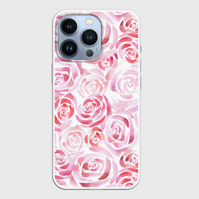 Чехол для iPhone 13 Pro с принтом Розовые розы в Новосибирске,  |  | botanic | flower | pink | rose | summer | watercolor | акварель | акварельный | белый | ботаника | весна | летний | лето | нежный | пастельный | розовый | розы | цветочный | цветы