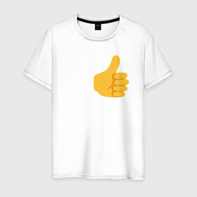 Мужская футболка хлопок с принтом Палец вверх в Новосибирске, 100% хлопок | прямой крой, круглый вырез горловины, длина до линии бедер, слегка спущенное плечо. | белая футболка | желтый | желтый палец вверх. | палец