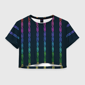 Женская футболка Crop-top 3D с принтом скрепки в Новосибирске, 100% полиэстер | круглая горловина, длина футболки до линии талии, рукава с отворотами | геометрический | канцелярия | пыльно розовый | разноцветный | скрепки | ученик | школа