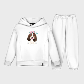 Детский костюм хлопок Oversize с принтом Милый бассет хаунд с цветами в Новосибирске,  |  | cute | dog | woof | бассет хаунд | гав | забавный | пес | песель | песик | смешной | собака | собачка | щенок