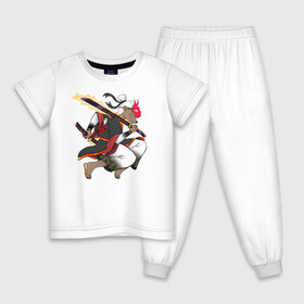 Детская пижама хлопок с принтом Honey badger samurai в Новосибирске, 100% хлопок |  брюки и футболка прямого кроя, без карманов, на брюках мягкая резинка на поясе и по низу штанин
 | барсук | зверь | иллюстрация | китай | медоед | самурай