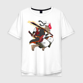 Мужская футболка хлопок Oversize с принтом Honey badger samurai в Новосибирске, 100% хлопок | свободный крой, круглый ворот, “спинка” длиннее передней части | барсук | зверь | иллюстрация | китай | медоед | самурай
