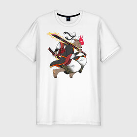 Мужская футболка хлопок Slim с принтом Honey badger samurai в Новосибирске, 92% хлопок, 8% лайкра | приталенный силуэт, круглый вырез ворота, длина до линии бедра, короткий рукав | барсук | зверь | иллюстрация | китай | медоед | самурай