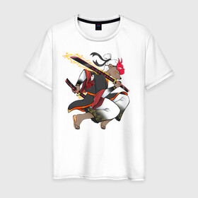 Мужская футболка хлопок с принтом Honey badger samurai в Новосибирске, 100% хлопок | прямой крой, круглый вырез горловины, длина до линии бедер, слегка спущенное плечо. | барсук | зверь | иллюстрация | китай | медоед | самурай
