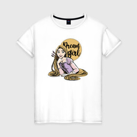 Женская футболка хлопок с принтом Dream girl в Новосибирске, 100% хлопок | прямой крой, круглый вырез горловины, длина до линии бедер, слегка спущенное плечо | disney | disney princess | rapunzel | дисней | прнцесса | рапунцель