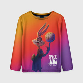 Детский лонгслив 3D с принтом Space Jam 2 Багз Банни в Новосибирске, 100% полиэстер | длинные рукава, круглый вырез горловины, полуприлегающий силуэт
 | Тематика изображения на принте: bugs bunny | space jam | space jam 2 | space jam a new legacy | vdzabma | багз банни | космический джем | космический джем 2 | космический джем: новое поколение