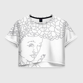 Женская футболка Crop-top 3D с принтом Афро абстракция в Новосибирске, 100% полиэстер | круглая горловина, длина футболки до линии талии, рукава с отворотами | абстракция | геометрия | девушка | кудряшки | линейно