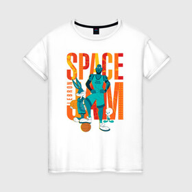 Женская футболка хлопок с принтом Space Jam Lebron в Новосибирске, 100% хлопок | прямой крой, круглый вырез горловины, длина до линии бедер, слегка спущенное плечо | bugs bunny | lebron james | space jam | space jam 2 | space jam a new legacy | tweety | vdzabma | багз банни | космический джем | космический джем 2 | космический джем: новое поколение | леброн джеймс | твити