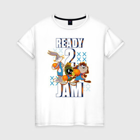 Женская футболка хлопок с принтом Ready 2 Jam в Новосибирске, 100% хлопок | прямой крой, круглый вырез горловины, длина до линии бедер, слегка спущенное плечо | bugs bunny | marvin | space jam | space jam 2 | space jam a new legacy | tasmanian devil | taz | tune squad | vdzabma | багз банни | космический джем | космический джем 2 | космический джем: новое поколение | таз | тасманский дьявол | тюн
