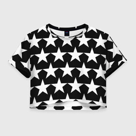 Женская футболка Crop-top 3D с принтом Белые звёзды на чёрном фоне 2 в Новосибирске, 100% полиэстер | круглая горловина, длина футболки до линии талии, рукава с отворотами | бело чёрные звёзды | белые звёзды | белые звёзды на чёрном фоне | звёзды