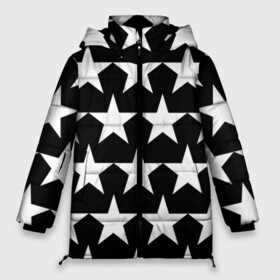 Женская зимняя куртка Oversize с принтом Белые звёзды на чёрном фоне 2 в Новосибирске, верх — 100% полиэстер; подкладка — 100% полиэстер; утеплитель — 100% полиэстер | длина ниже бедра, силуэт Оверсайз. Есть воротник-стойка, отстегивающийся капюшон и ветрозащитная планка. 

Боковые карманы с листочкой на кнопках и внутренний карман на молнии | бело чёрные звёзды | белые звёзды | белые звёзды на чёрном фоне | звёзды