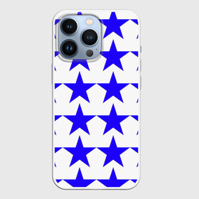 Чехол для iPhone 13 Pro с принтом Синие звёзды на белом фоне в Новосибирске,  |  | звёзды | синие звёзды | синие звёзды на белом фоне
