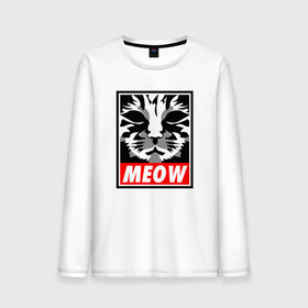 Мужской лонгслив хлопок с принтом Meow Obey в Новосибирске, 100% хлопок |  | animal | cat | cute | kitty | meow | obey | друг | животные | киска | кися | китти | кот | котенок | котик | котэ | кошечка | кошка | мур | мяу | питомец