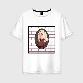Женская футболка хлопок Oversize с принтом Рисунок девушки в Новосибирске, 100% хлопок | свободный крой, круглый ворот, спущенный рукав, длина до линии бедер
 | блондинка | девушка | кирпич | кудрявая | нарисованная девушка | рисунок | рисунок девушки | стена
