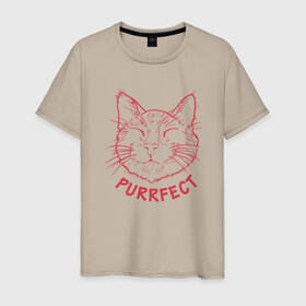 Мужская футболка хлопок с принтом Purrfect в Новосибирске, 100% хлопок | прямой крой, круглый вырез горловины, длина до линии бедер, слегка спущенное плечо. | animal | cat | cute | kitty | meow | друг | животные | киска | кися | китти | кот | котенок | котик | котэ | кошечка | кошка | мур | мяу | питомец
