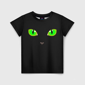 Детская футболка 3D с принтом КОШАЧЬИ ГЛАЗКИ в Новосибирске, 100% гипоаллергенный полиэфир | прямой крой, круглый вырез горловины, длина до линии бедер, чуть спущенное плечо, ткань немного тянется | cat | cat eyes | eyes | аниме | взгляд | глаза | глаза кошки | глазки | животные | зелёный | киса | кот | коте | котейка | котенок | котэ | котя | кошачий глаз | кошачьи глаза | кошечка | кошка | мордочка