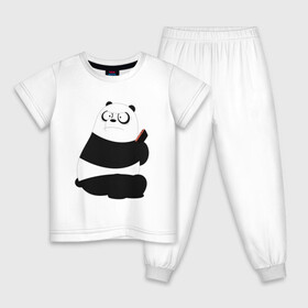 Детская пижама хлопок с принтом Возмущенная панда в Новосибирске, 100% хлопок |  брюки и футболка прямого кроя, без карманов, на брюках мягкая резинка на поясе и по низу штанин
 | белый медведь | возмущение | животное | зависимость | медведь | панда | телефон