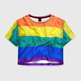 Женская футболка Crop-top 3D с принтом Радуга - мятая ткань полотно в Новосибирске, 100% полиэстер | круглая горловина, длина футболки до линии талии, рукава с отворотами | gey | би | гендер | квир | маска | меньшинства | огбткю | равноправие | радуга | радужный | трансгендер | трансы | флаг