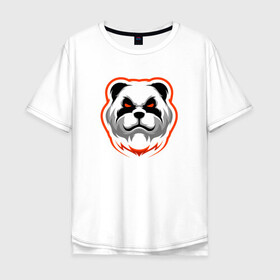 Мужская футболка хлопок Oversize с принтом Панда с красными глазами в Новосибирске, 100% хлопок | свободный крой, круглый ворот, “спинка” длиннее передней части | cute | dog | pitbull | woof | американский питбультерьер | гав | забавный | пес | песель | песик | питбуль | смешной | собака | собачка | щенок