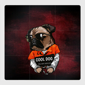 Магнитный плакат 3Х3 с принтом Cool dog в Новосибирске, Полимерный материал с магнитным слоем | 9 деталей размером 9*9 см | арт | графика | животные | заключенный | звери | зек | мопс | наручники | собака
