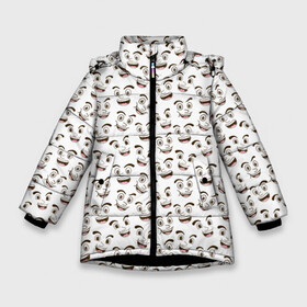 Зимняя куртка для девочек 3D с принтом Рожицы в Новосибирске, ткань верха — 100% полиэстер; подклад — 100% полиэстер, утеплитель — 100% полиэстер. | длина ниже бедра, удлиненная спинка, воротник стойка и отстегивающийся капюшон. Есть боковые карманы с листочкой на кнопках, утяжки по низу изделия и внутренний карман на молнии. 

Предусмотрены светоотражающий принт на спинке, радужный светоотражающий элемент на пуллере молнии и на резинке для утяжки. | emoji | emoticons | smile | знак | колобок | позитив | рожица | символ | смайл | смайлики | улыбка | эмодзи